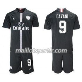 Maillot de Foot Paris Saint Germain Cavani 9 Jordan Noir Enfant Troisieme 2018/19